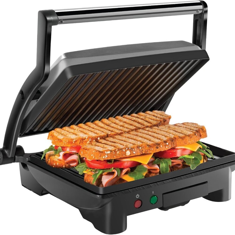 Panini Press Grill and Gourmet Sandwich Maker Non-Stick Coated Plates, Opens 180